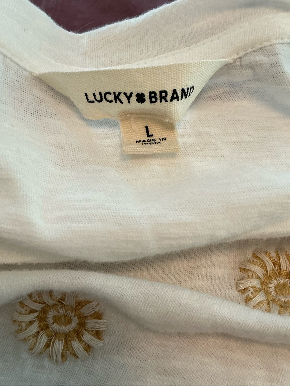 Lucky Brand | White and Gold Embroidered Short Sleeve Shirt size Large - Picture 6 of 10